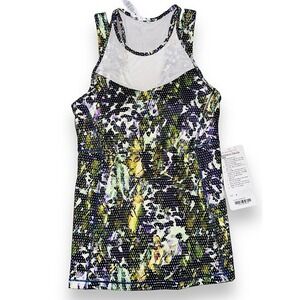C2 Lululemon Running the City Tank Floral Sport Shirt NWT White‎ Size 4 Built in